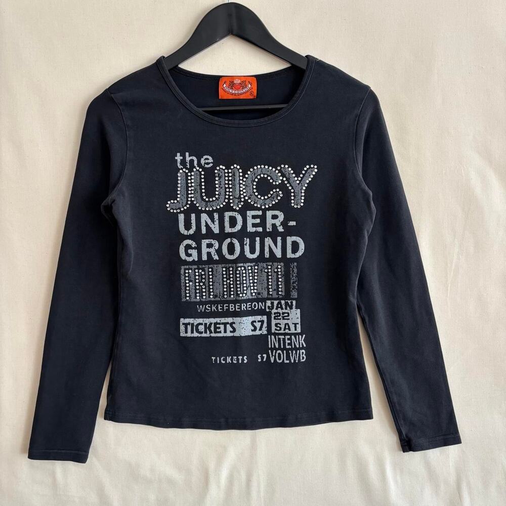 Vintage Authentic Y2K Juicy Couture Rhinestone Graphic Top - Size XL